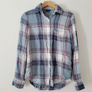Aeropostale Blue/Pink/Gray/White Plaid Shirt Small Soft
